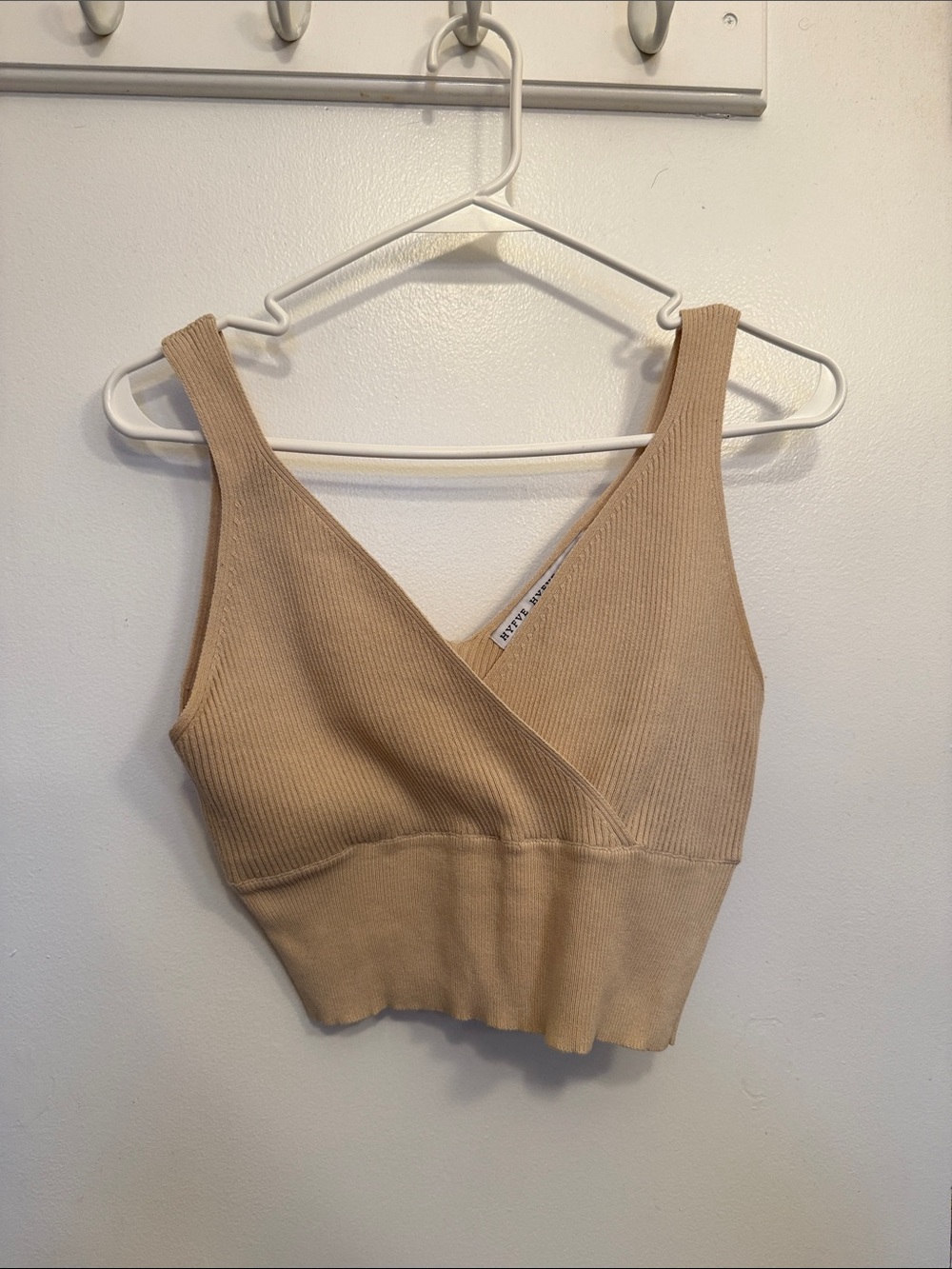HYFVE Beige Ribbed V-Neck Crop Tank